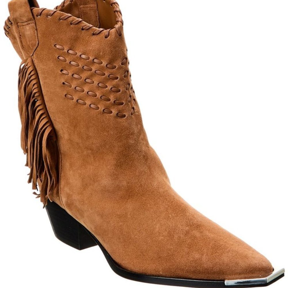 Schutz Alexxa Western Fringe Suede Cowboy Boots Brown Size 7.5 NWT - Picture 2 of 15